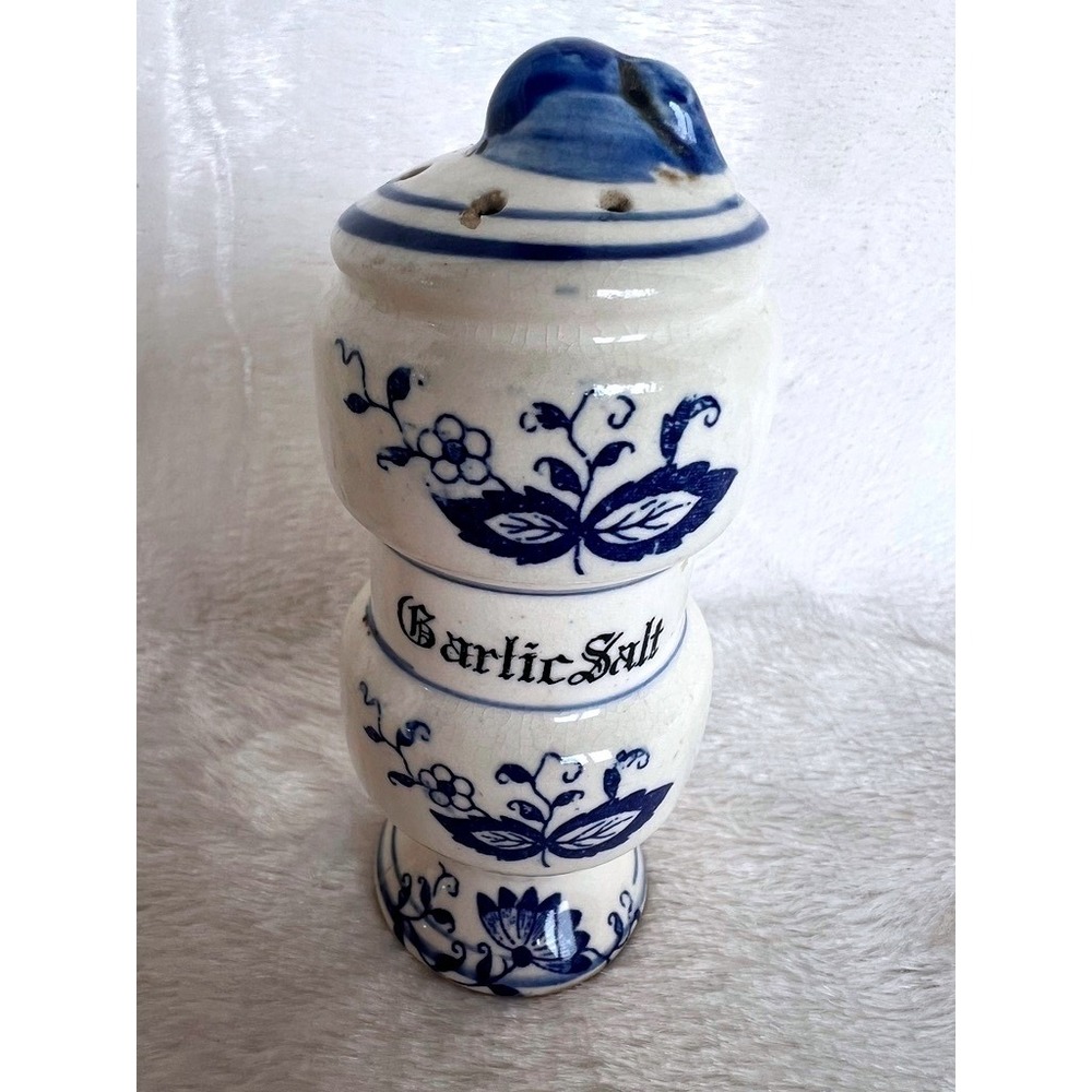 Vintage Blue Onion Decor Ceramic Spice Jar Set Garlic Salt Onion Ginger Japan - Picture 9 of 15